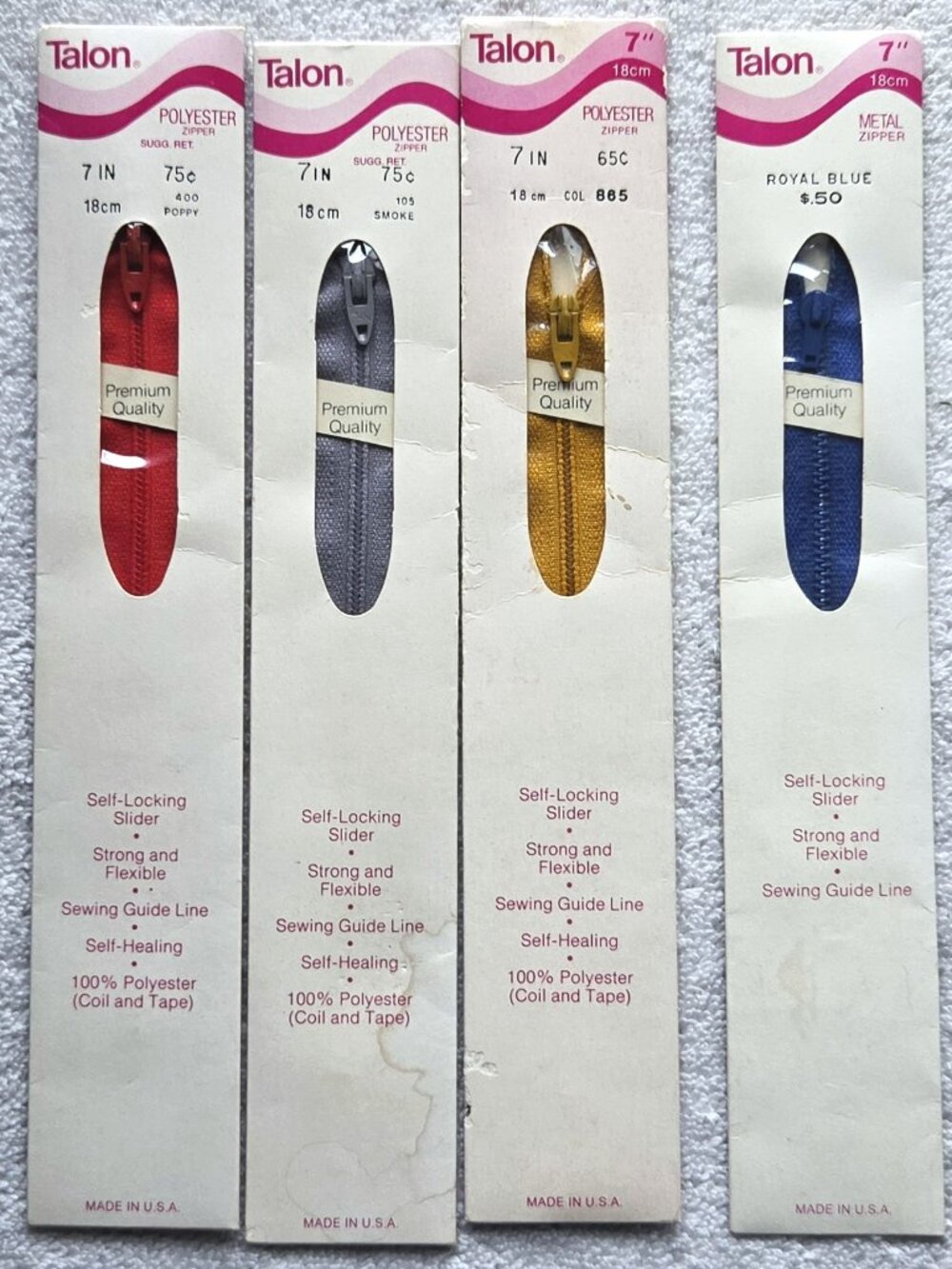 4 Talon 7 Inch (18cm) Polyester Zippers